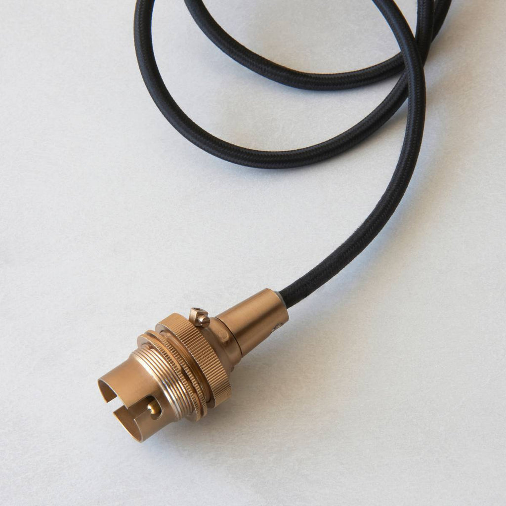 Endon Eltham Pendant Light Brushed Aged Brass and Black Braided Flex