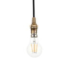 Endon Eltham Pendant Light Brushed Aged Brass and Black Braided Flex