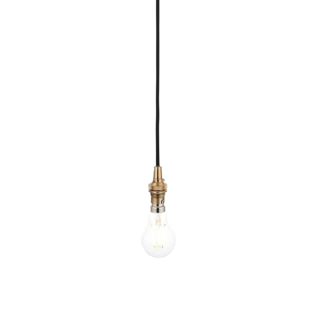 Endon Eltham Pendant Light Brushed Aged Brass and Black Braided Flex