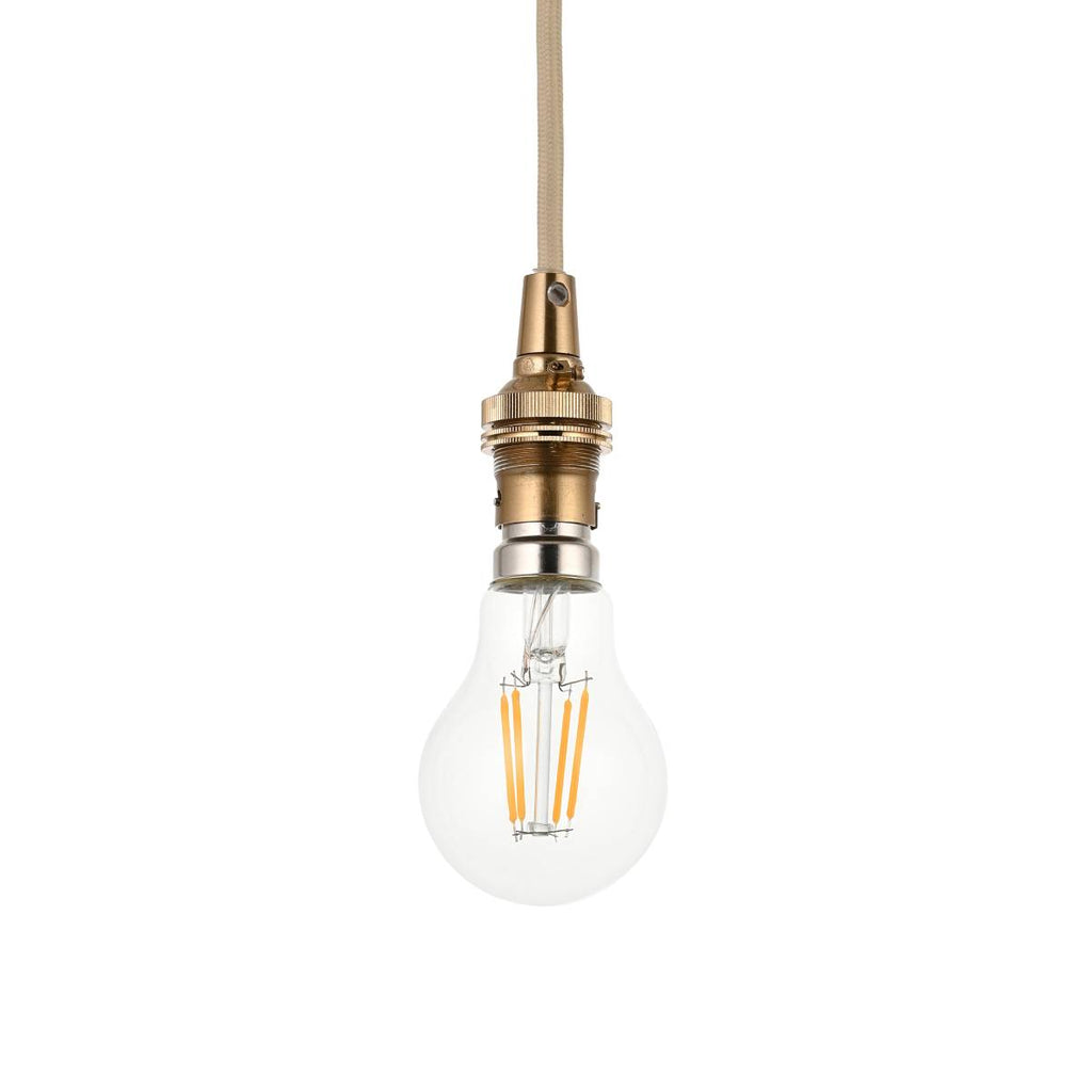 Endon Eltham Pendant Light Brushed Aged Brass and Natural Braided Flex