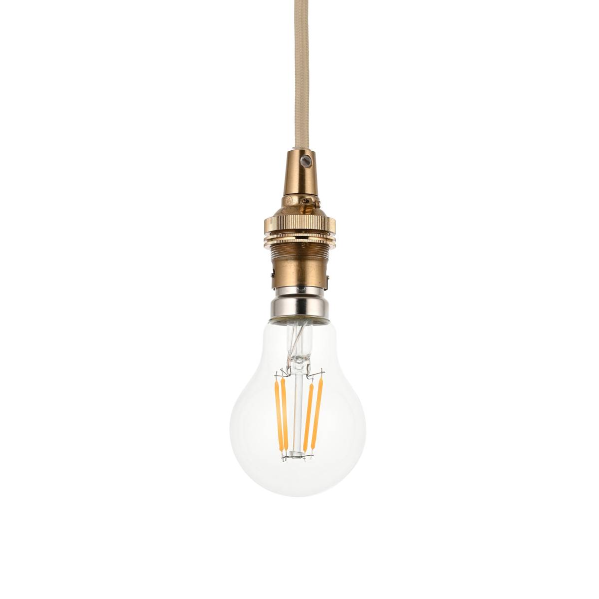 Endon Eltham Pendant Light Brushed Aged Brass and Natural Braided Flex