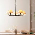 Endon Lille 5 Light Pendant in Matt Black and Natural Faux Linen Shade