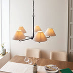 Endon Lille 5 Light Pendant in Matt Black and Natural Faux Linen Shade