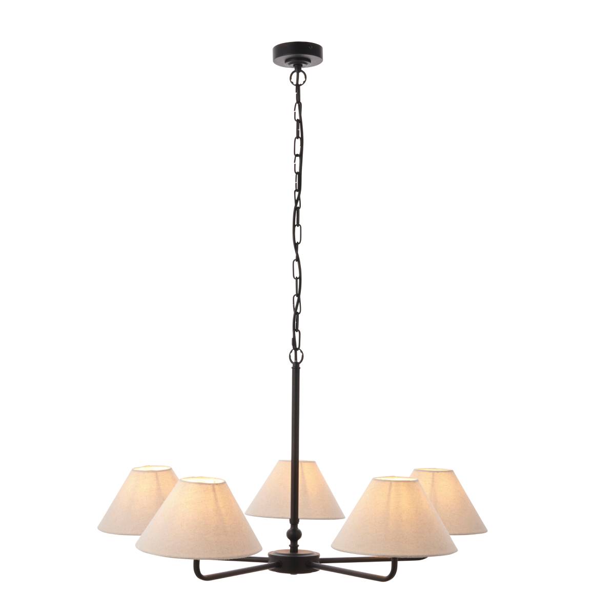 Endon Lille 5 Light Pendant in Matt Black and Natural Faux Linen Shade