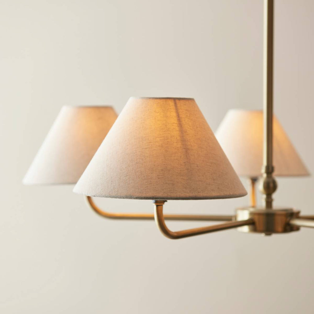 Endon Lille 5 Light Pendant in Antique Brass and Natural Faux Linen Shade