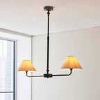 Endon Lille 2 Light Pendant in Matt Black and Natural Faux Linen Shade