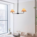 Endon Lille 2 Light Pendant in Matt Black and Natural Faux Linen Shade