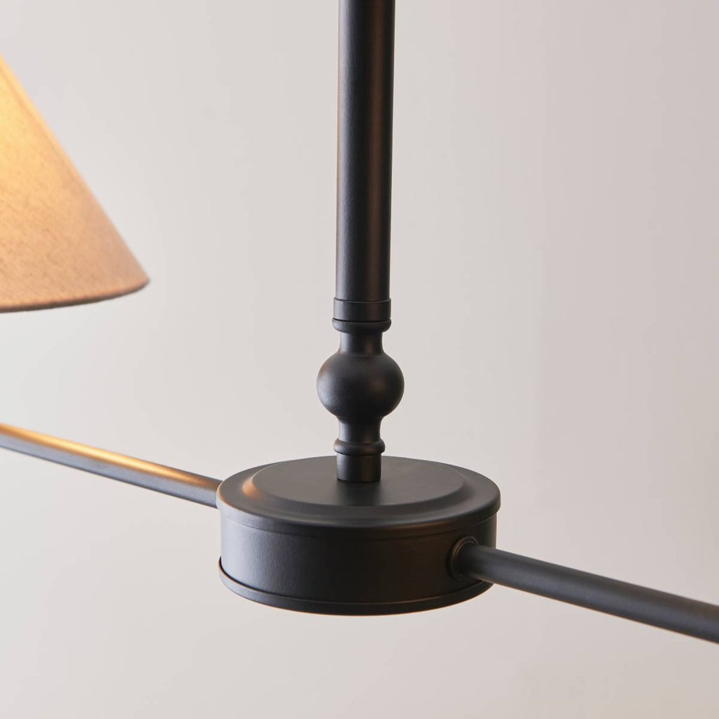 Endon Lille 2 Light Pendant in Matt Black and Natural Faux Linen Shade