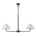 Endon Lille 2 Light Pendant in Matt Black and Natural Faux Linen Shade