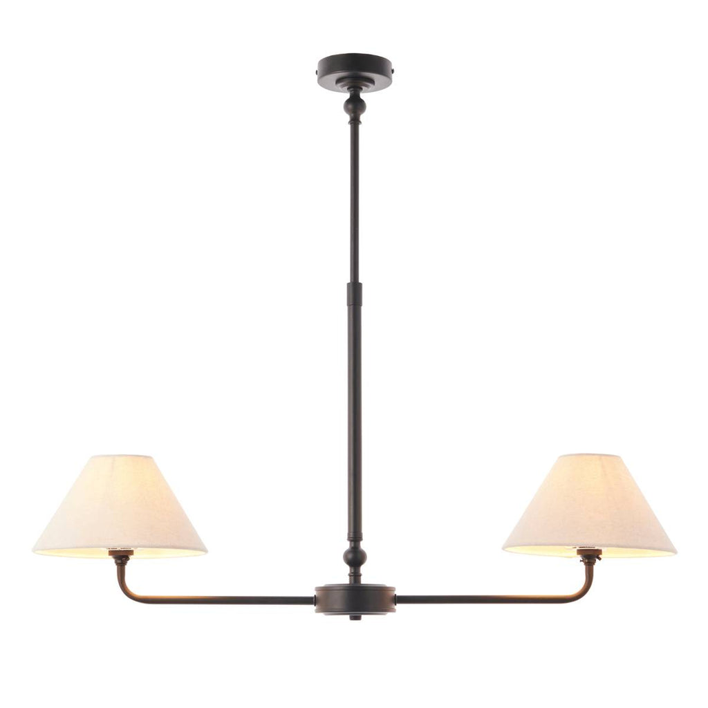 Endon Lille 2 Light Pendant in Matt Black and Natural Faux Linen Shade
