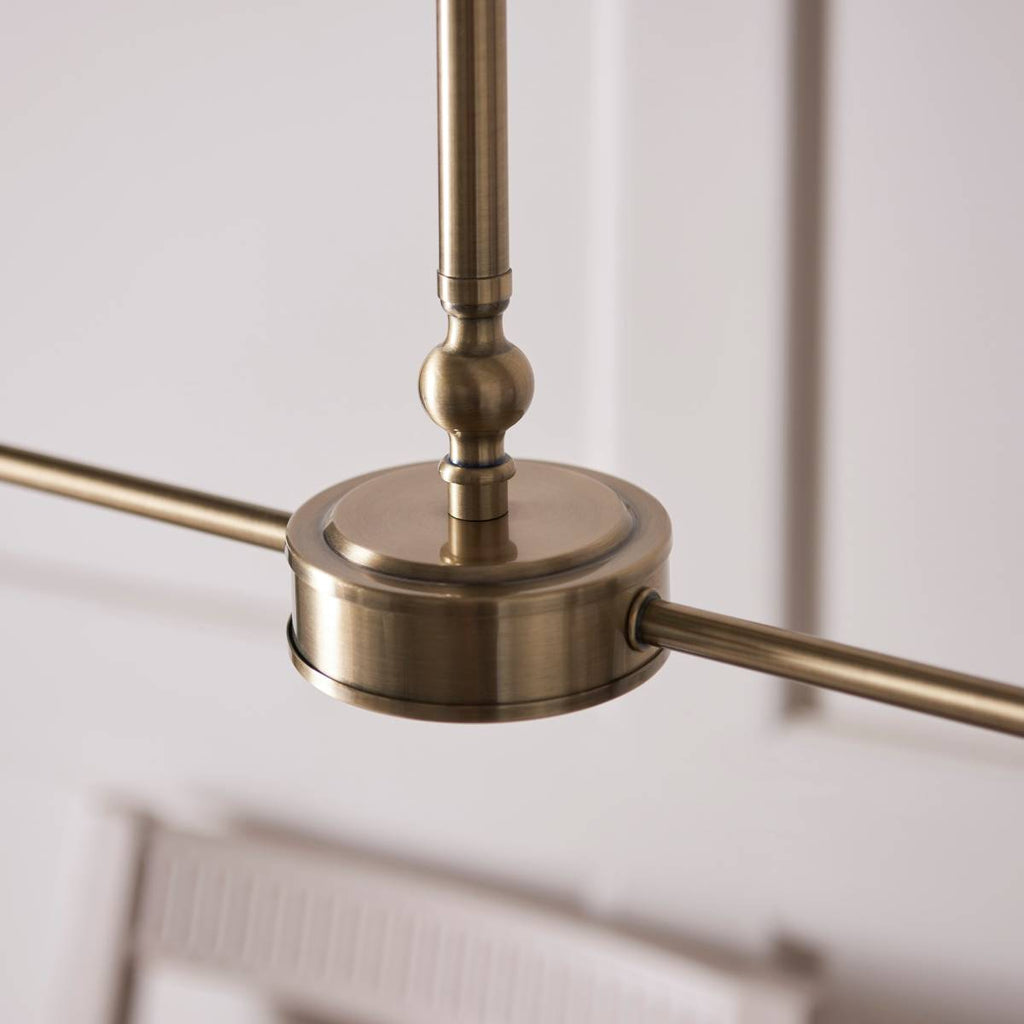 Endon Lille 2 Light Pendant in Antique Brass and Natural Faux Linen Shade