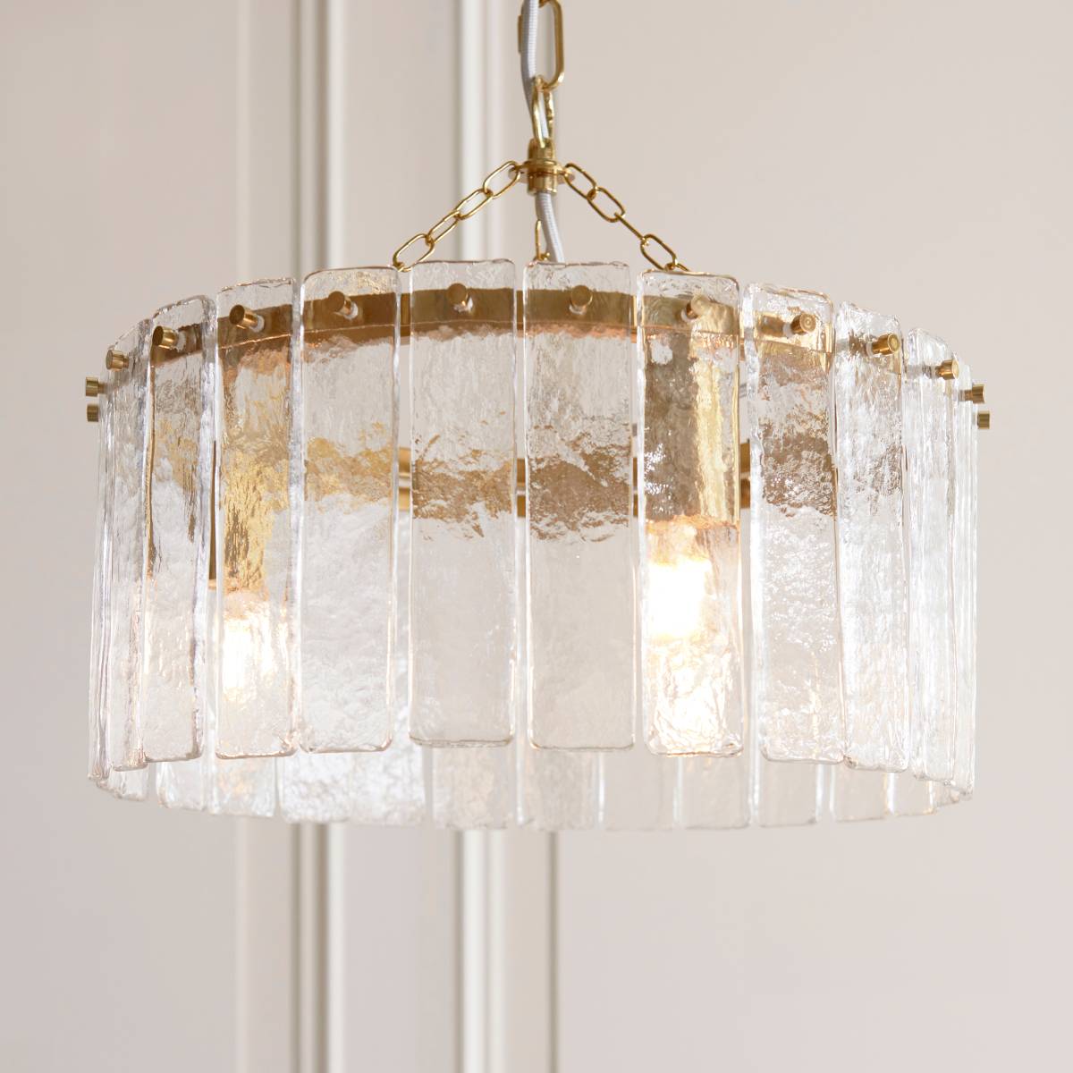 Endon Karine 3 Light Pendant in Brushed Aged Brass and Clear Handmade Textured Glass Shade