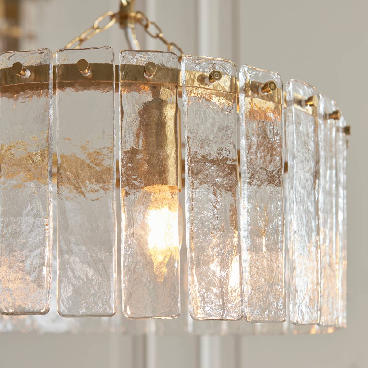 Endon Karine 3 Light Pendant in Brushed Aged Brass and Clear Handmade Textured Glass Shade