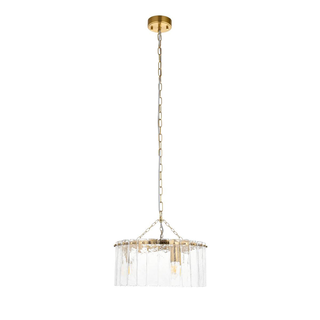 Endon Karine 3 Light Pendant in Brushed Aged Brass and Clear Handmade Textured Glass Shade