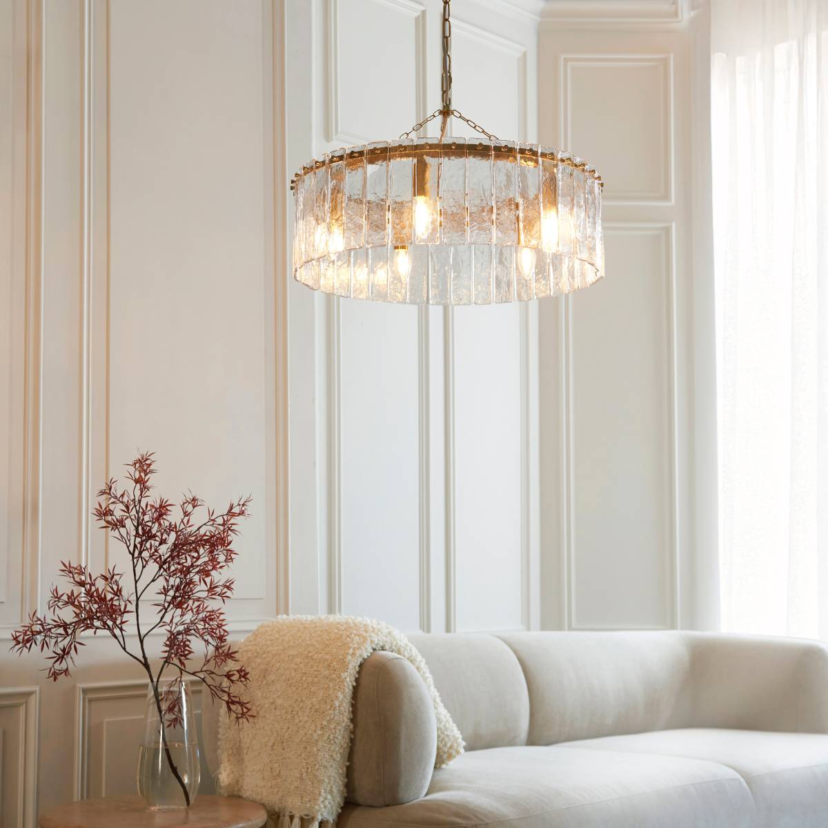 Endon Karine 5 Light Pendant in Brushed Aged Brass and Clear Handmade Textured Glass Shade