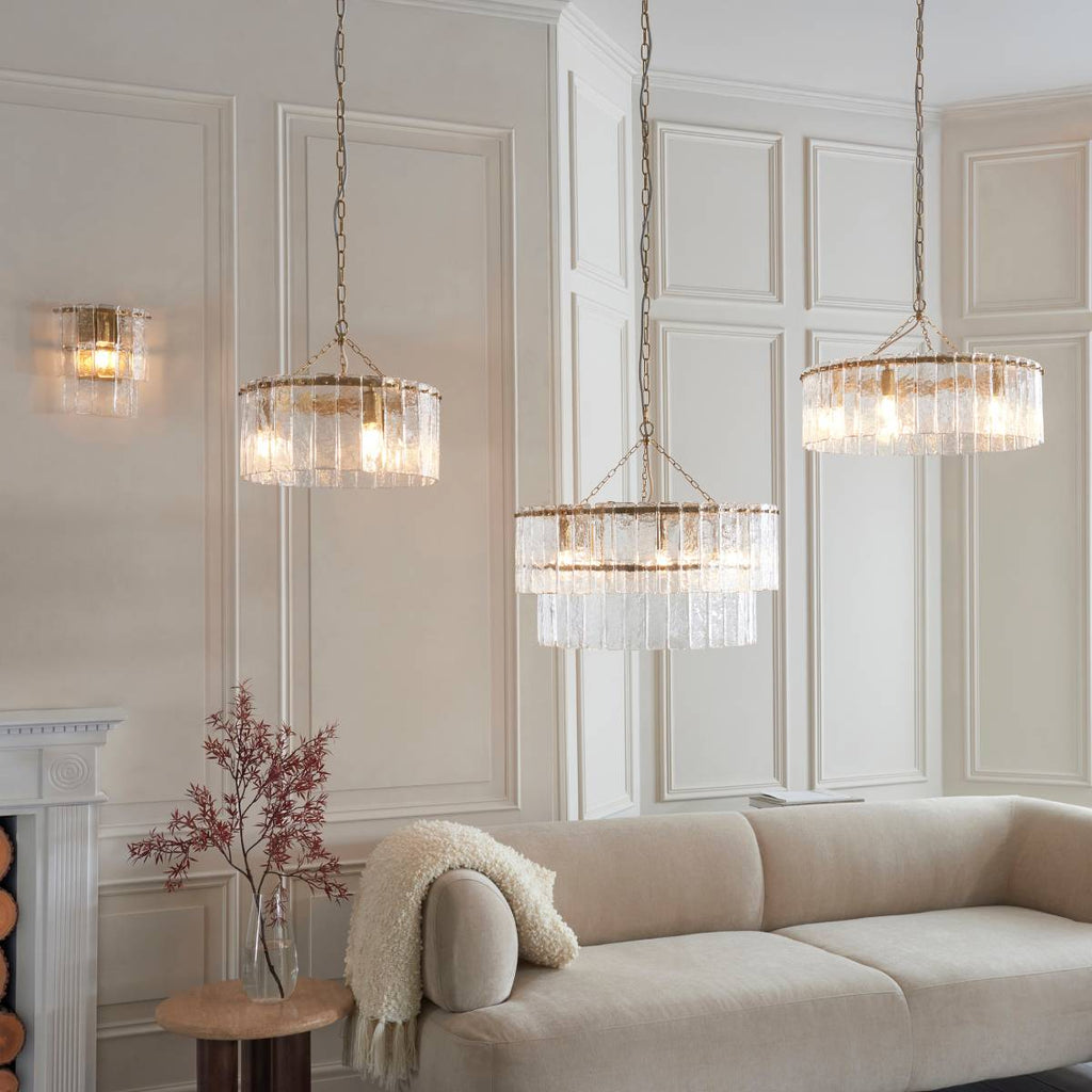 Endon Karine 5 Light Pendant in Brushed Aged Brass and Clear Handmade Textured Glass Shade