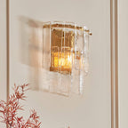 Endon Karine Wall Light in Brushed Aged Brass and Clear Handmade Textured Glass Shade