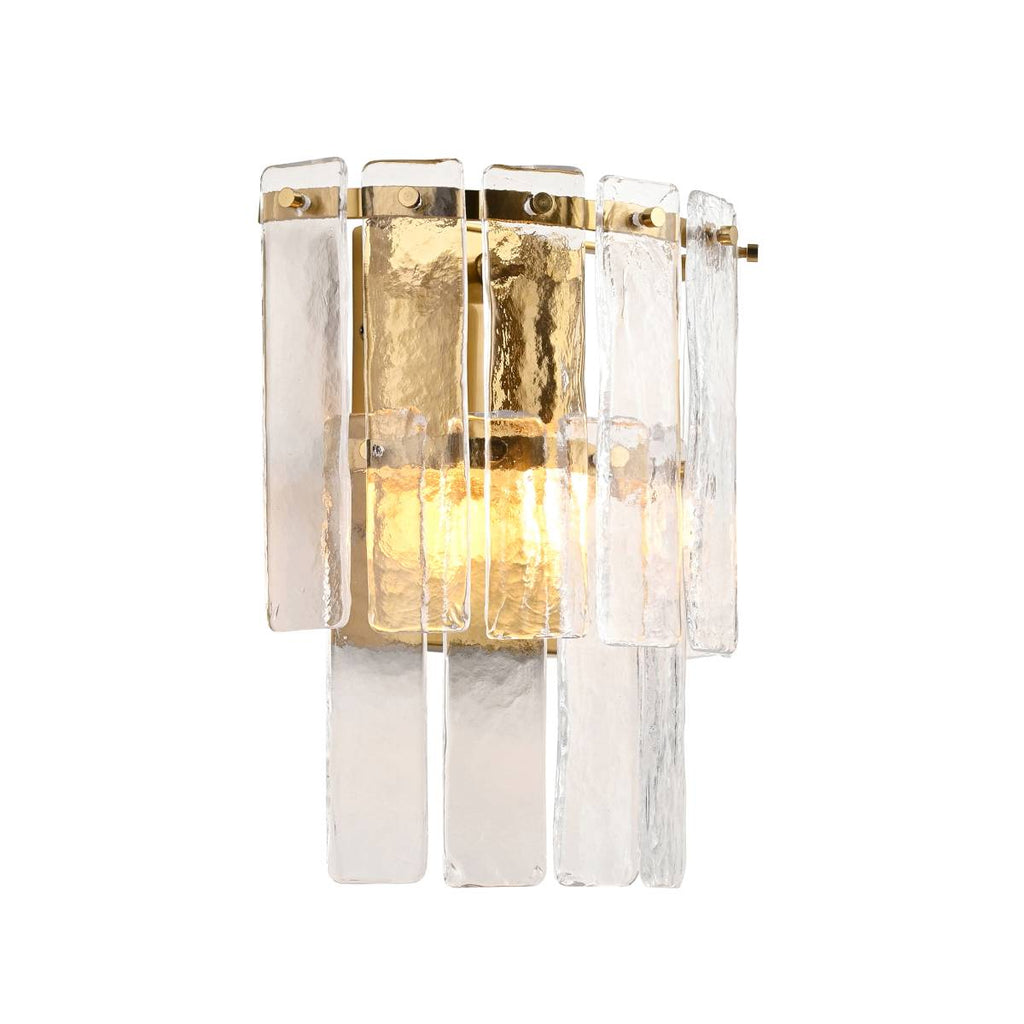 Endon Karine Wall Light in Brushed Aged Brass and Clear Handmade Textured Glass Shade