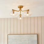 Endon Jacob 3 Light Semi Flush Fitting in Warm Brass with Clear Bubble Glass Shade