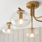 Endon Jacob 5 Light Semi Flush Fitting in Warm Brass with Clear Bubble Glass Shade