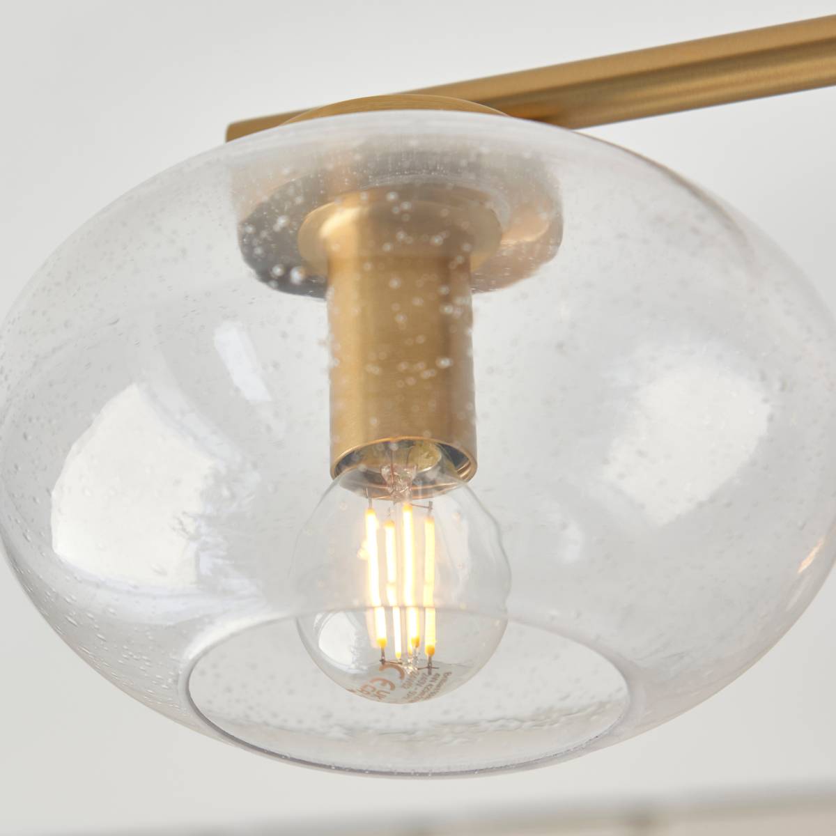 Endon Jacob 5 Light Semi Flush Fitting in Warm Brass with Clear Bubble Glass Shade