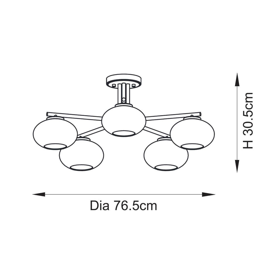 Endon Jacob 5 Light Semi Flush Fitting in Warm Brass with Clear Bubble Glass Shade