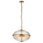 Endon Somerset 3 Light Pendant in Vintage Brass Finish and Clear Ribbed Glass Shade
