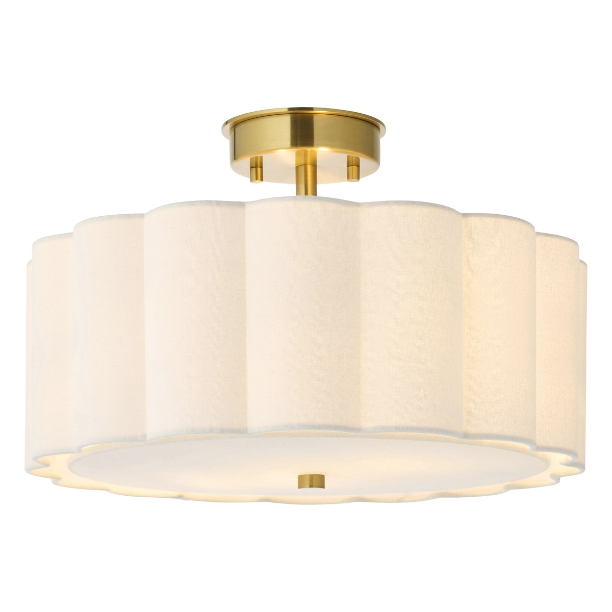 Endon Serene 2 Light Flush Ceiling Light in Brushed Aged Brass with Vintage White Shade