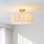 Endon Serene 2 Light Flush Ceiling Light in Brushed Aged Brass with Vintage White Shade