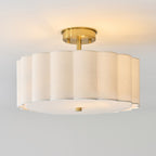 Endon Serene 2 Light Flush Ceiling Light in Brushed Aged Brass with Vintage White Shade