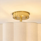 Endon Serene 2 Light Flush Ceiling Light in Brushed Aged Brass with Vintage White Shade