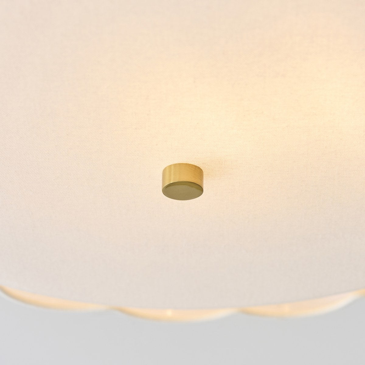 Endon Serene 2 Light Flush Ceiling Light in Brushed Aged Brass with Vintage White Shade