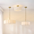 Endon Serene 2 Light Flush Ceiling Light in Brushed Aged Brass with Vintage White Shade