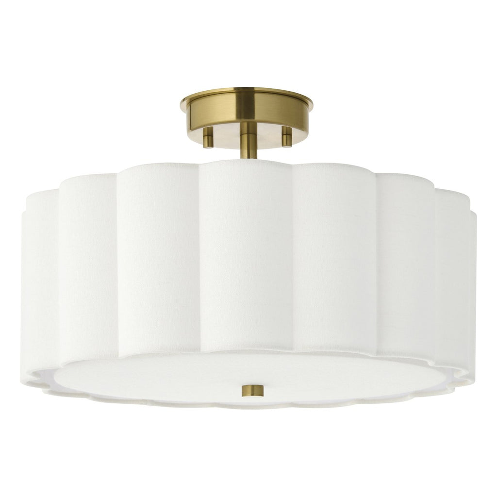 Endon Serene 2 Light Flush Ceiling Light in Brushed Aged Brass with Vintage White Shade