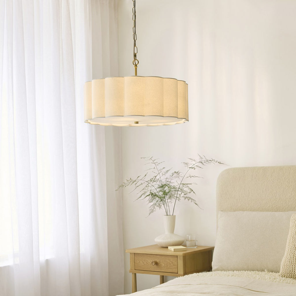 Endon Serene 3 Light Pendant Light in Brushed Aged Brass with Vintage White Shade