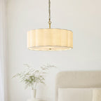 Endon Serene 3 Light Pendant Light in Brushed Aged Brass with Vintage White Shade