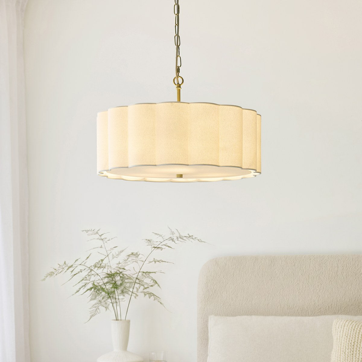 Endon Serene 3 Light Pendant Light in Brushed Aged Brass with Vintage White Shade