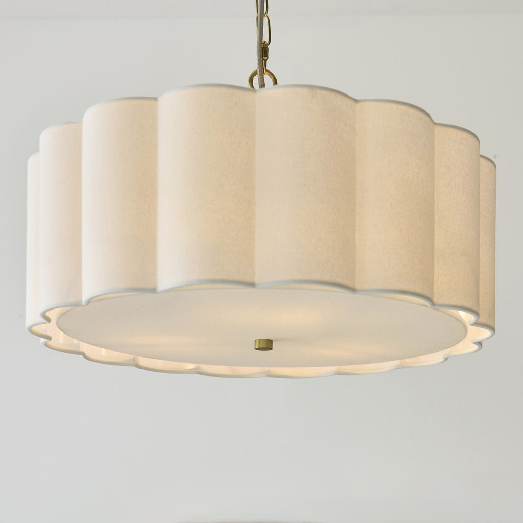Endon Serene 3 Light Pendant Light in Brushed Aged Brass with Vintage White Shade