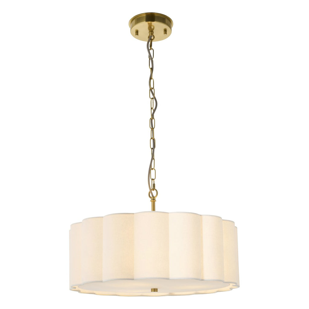 Endon Serene 3 Light Pendant Light in Brushed Aged Brass with Vintage White Shade