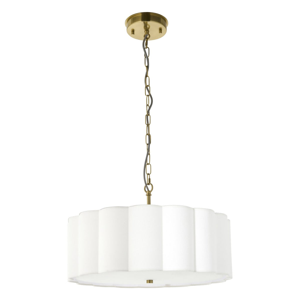 Endon Serene 3 Light Pendant Light in Brushed Aged Brass with Vintage White Shade