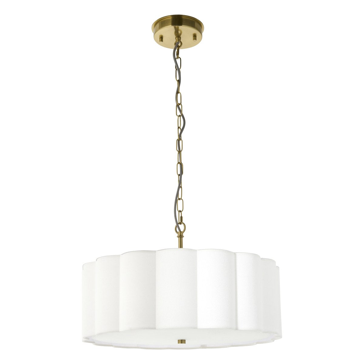 Endon Serene 3 Light Pendant Light in Brushed Aged Brass with Vintage White Shade