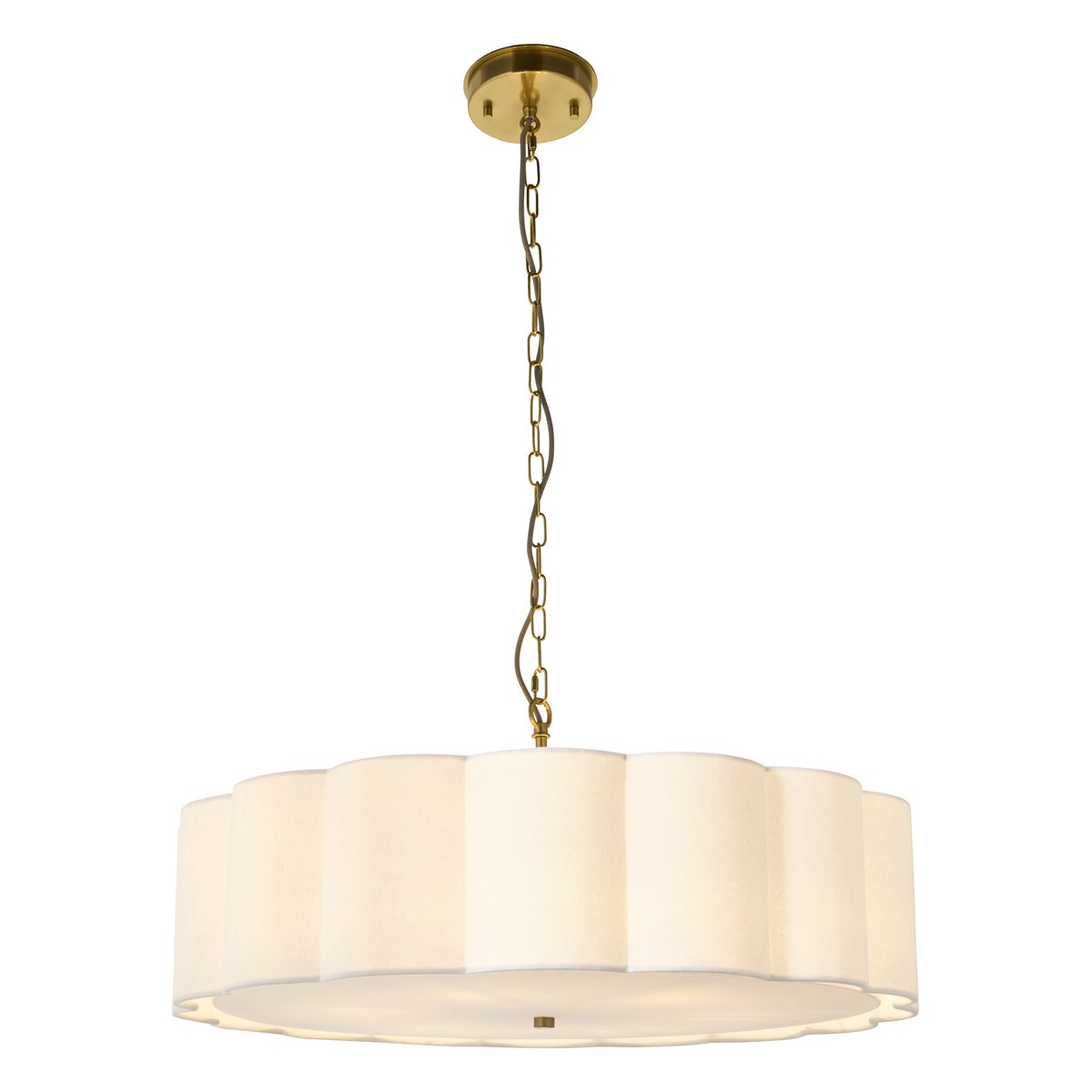 Endon Serene 6 Light Pendant Light in Brushed Aged Brass with Vintage White Shade