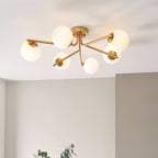 Endon Aaron 6 Light Semi Flush Fitting in Brushed Aged Brass and Matt Opal Glass Shade
