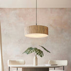 Endon Longshore 3 Light Pendant in Natural Seagrass, Matt Black and White Shade