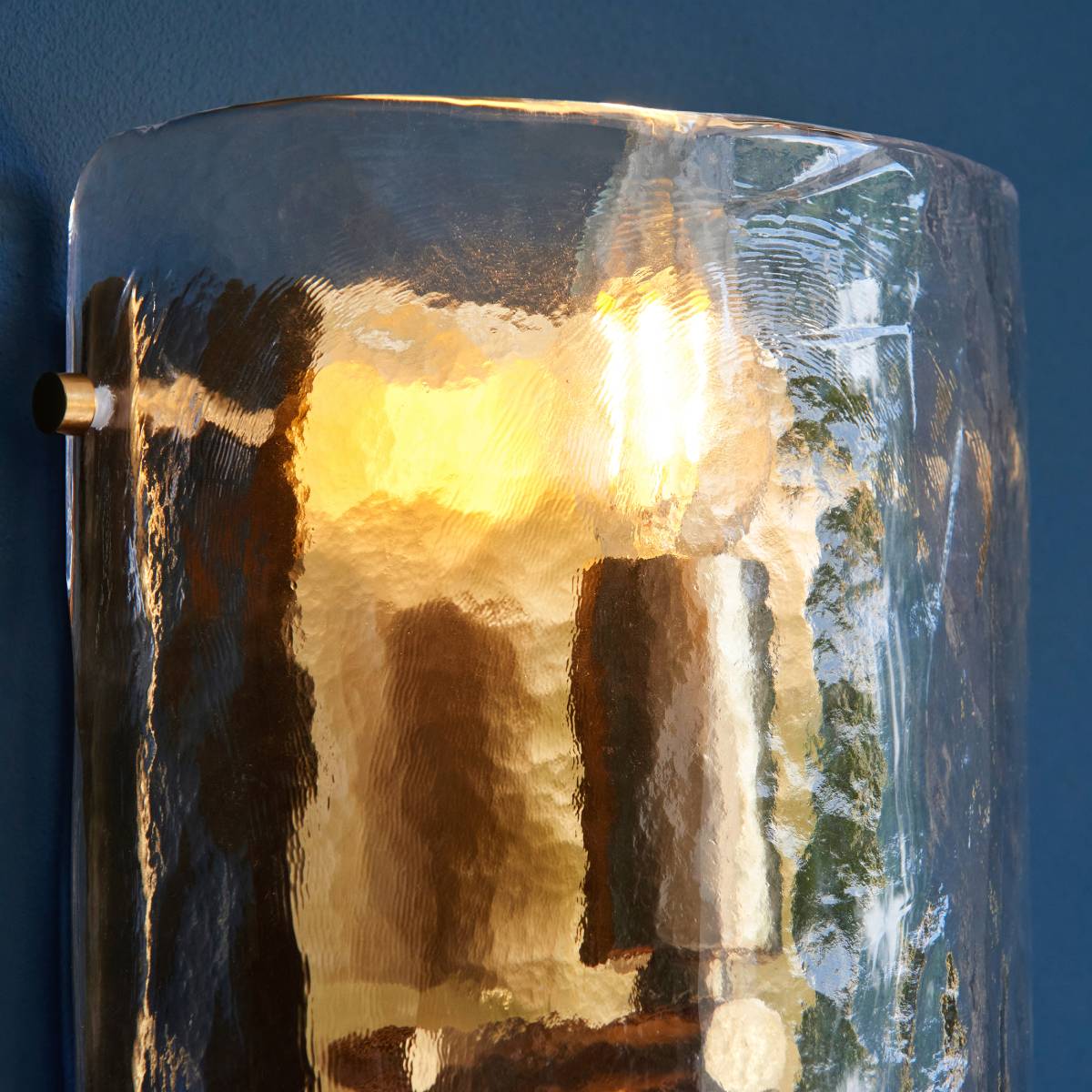 Endon Keller 2 Light Wall Light in Brushed Aged Brass and Handmade Textured Clear Glass Shade