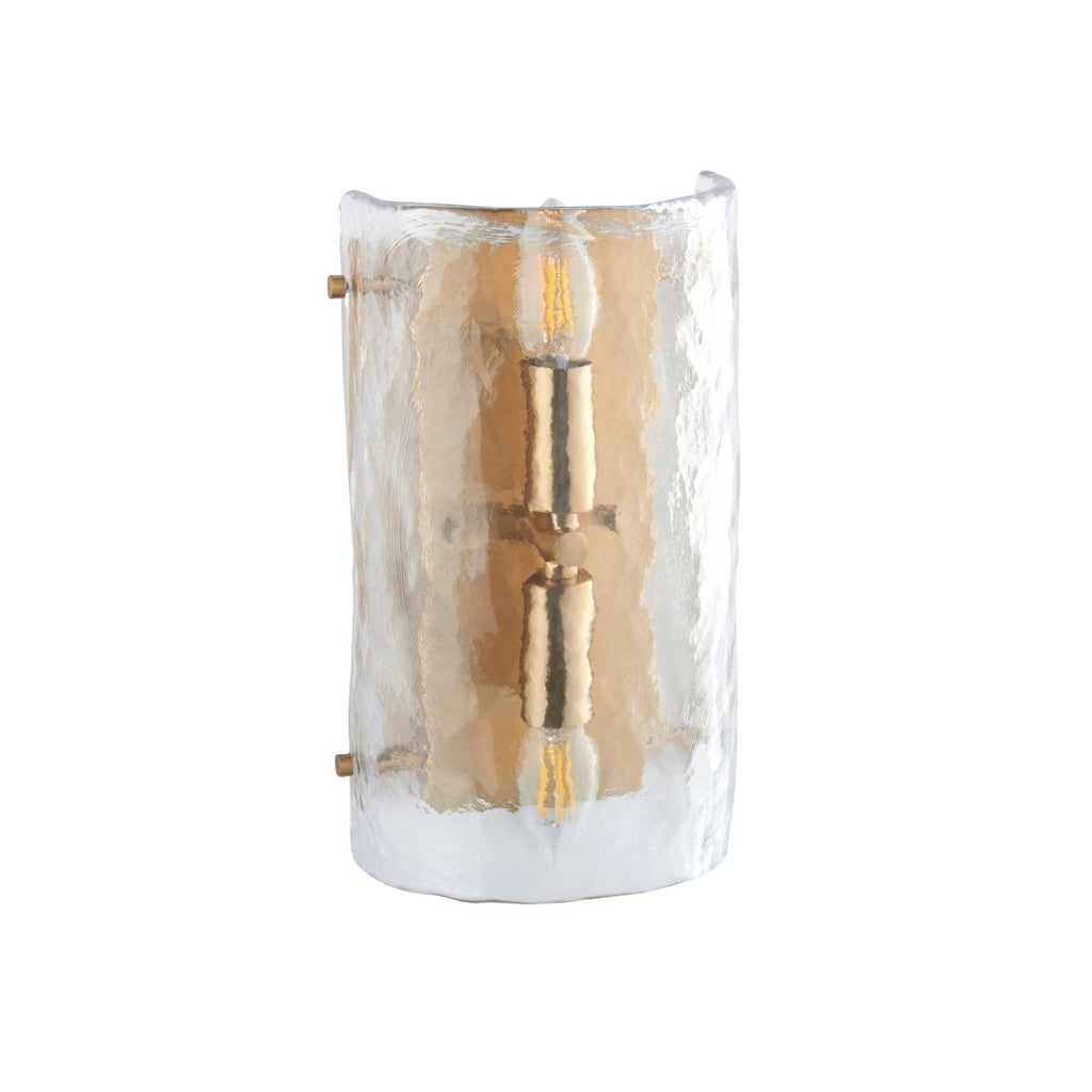 Endon Keller 2 Light Wall Light in Brushed Aged Brass and Handmade Textured Clear Glass Shade