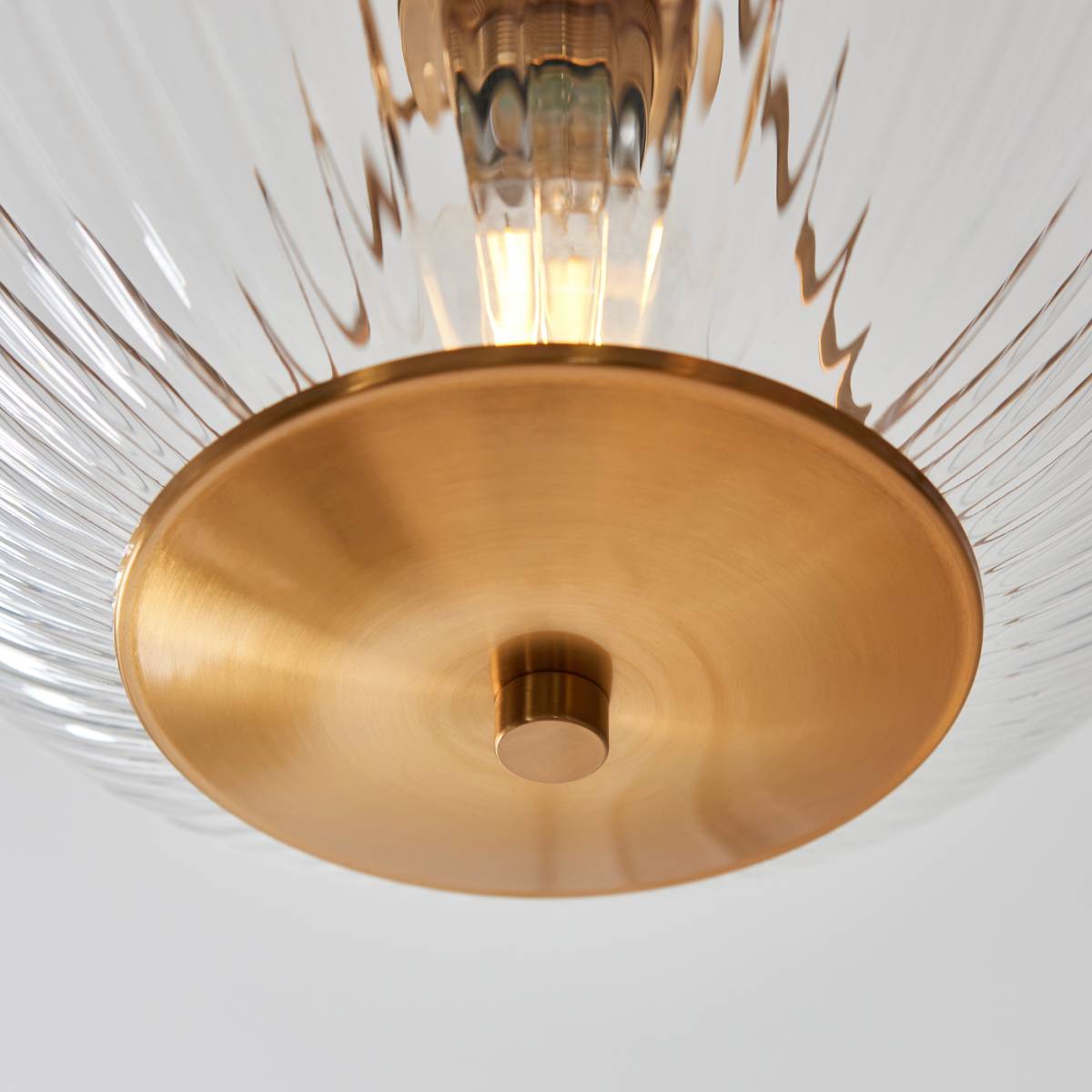 Endon Somerset Uplighter Flush Ceiling Light Vintage Brass Finish and Clear Ribbed Glass Shade
