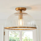 Endon Somerset Downlight Flush Ceiling Light Vintage Brass Finish and Clear Ribbed Glass Shade