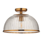 Endon Somerset Downlight Flush Ceiling Light Vintage Brass Finish and Clear Ribbed Glass Shade