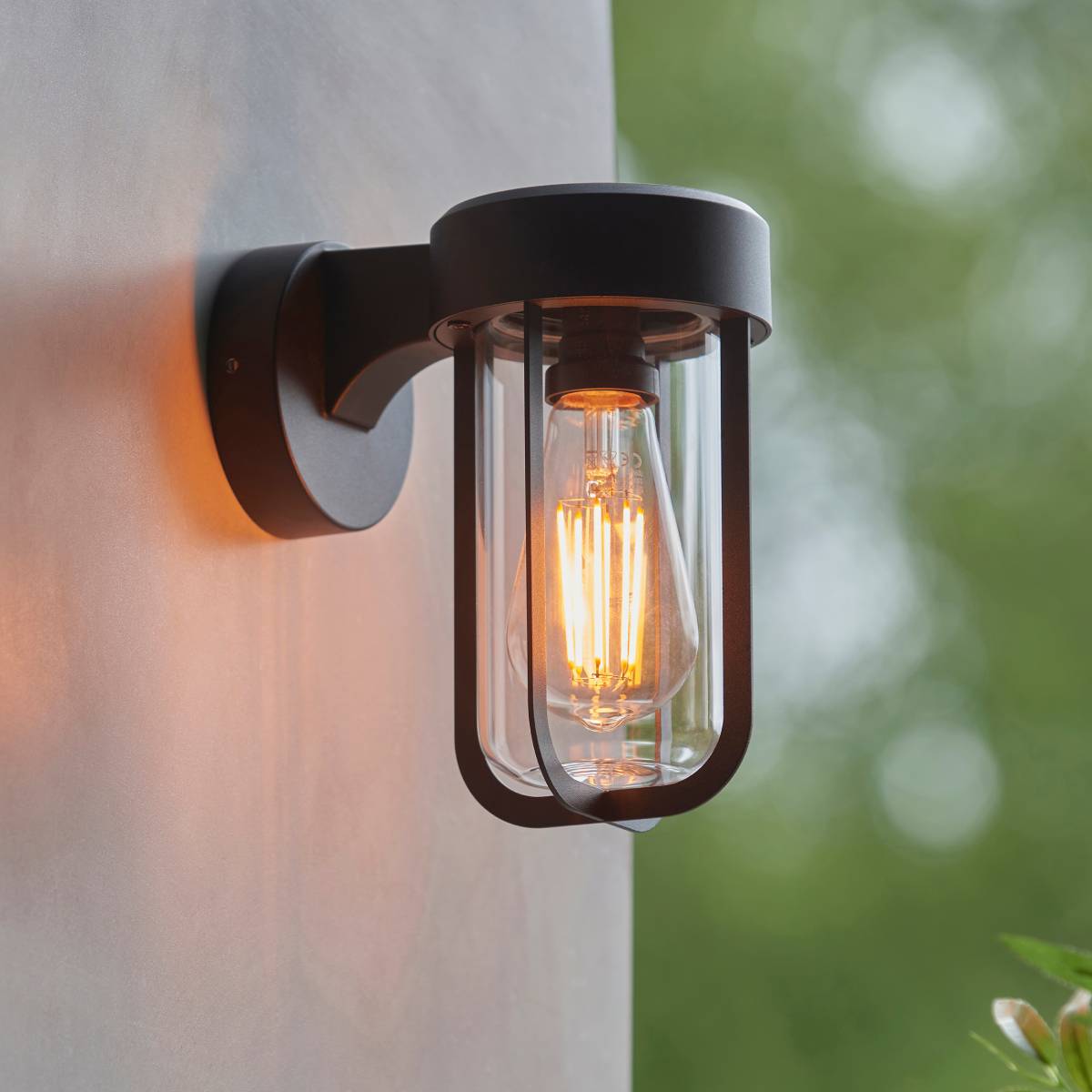 Endon Lucca Outdoor Wall Light in Textured Black and Clear Glass